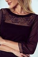 3/4 sleeve top, sheer mesh and lace, flowers